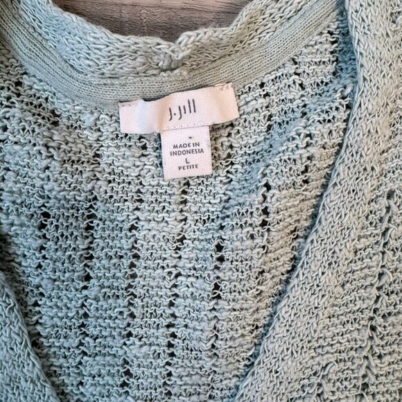 J Jill mint open weave 3/4 sleeve V-neck sweater tunic size large petite G25 - Picture 2 of 5